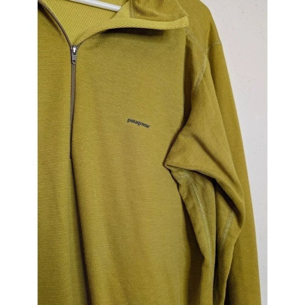 Patagonia‎ Mens Large Long Sleeve Capilene 1/4 Zip Pullover Green Outdoor Hiking